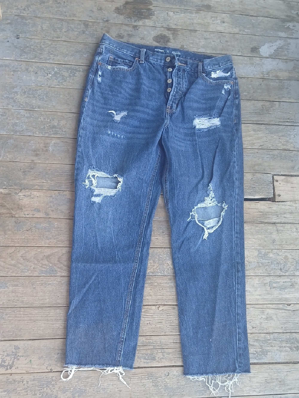 Old Navy Extra High-rise Straight Distressed Metal Button Closure Jeans Size 14T